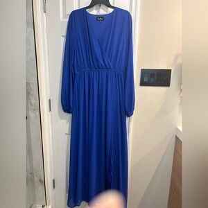 Lulus Wondrous Water Lilies Royal Blue Maxi Dress